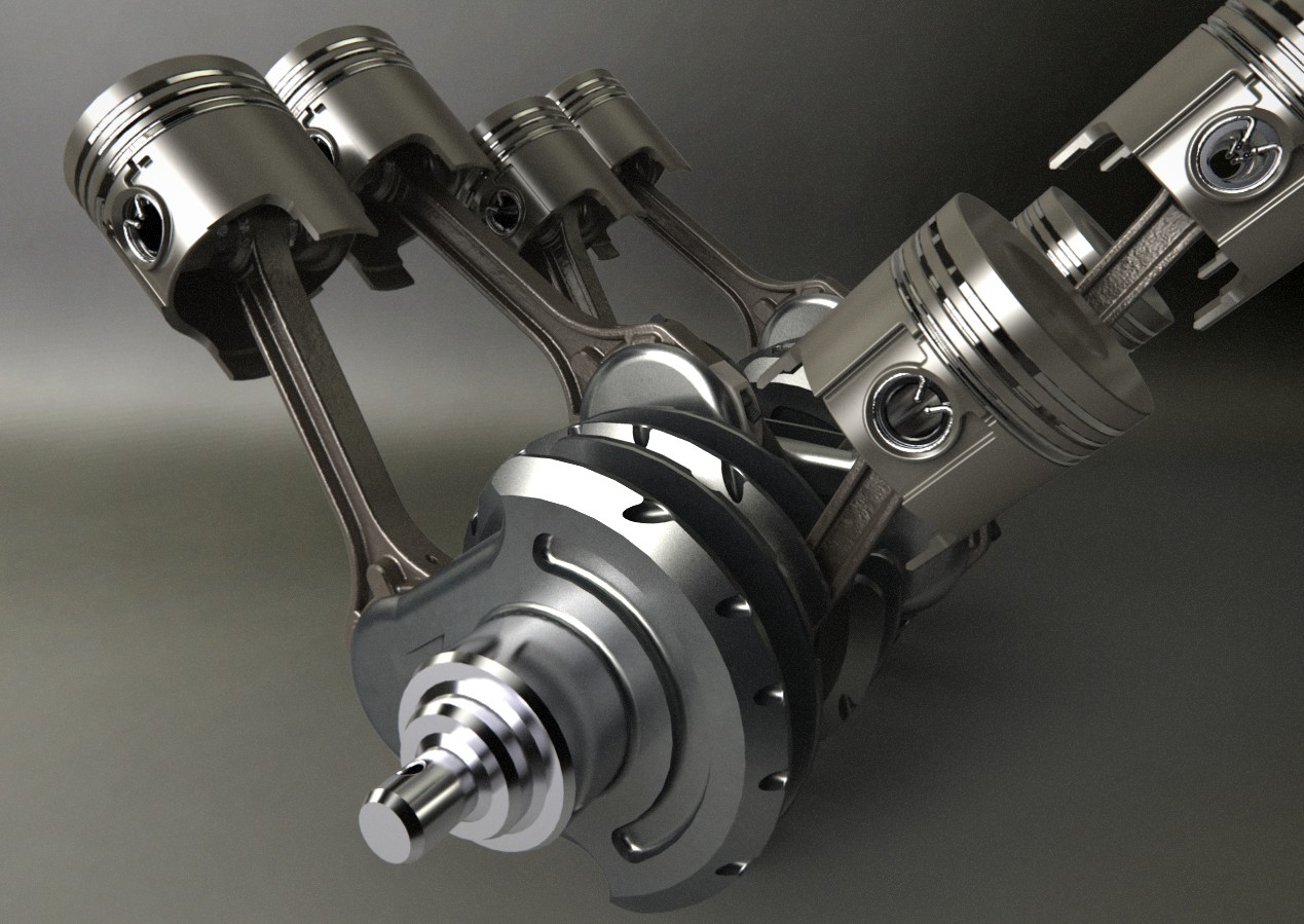 V8发动机曲轴和活塞 3D图纸 机械设备设计3D模型文件素材